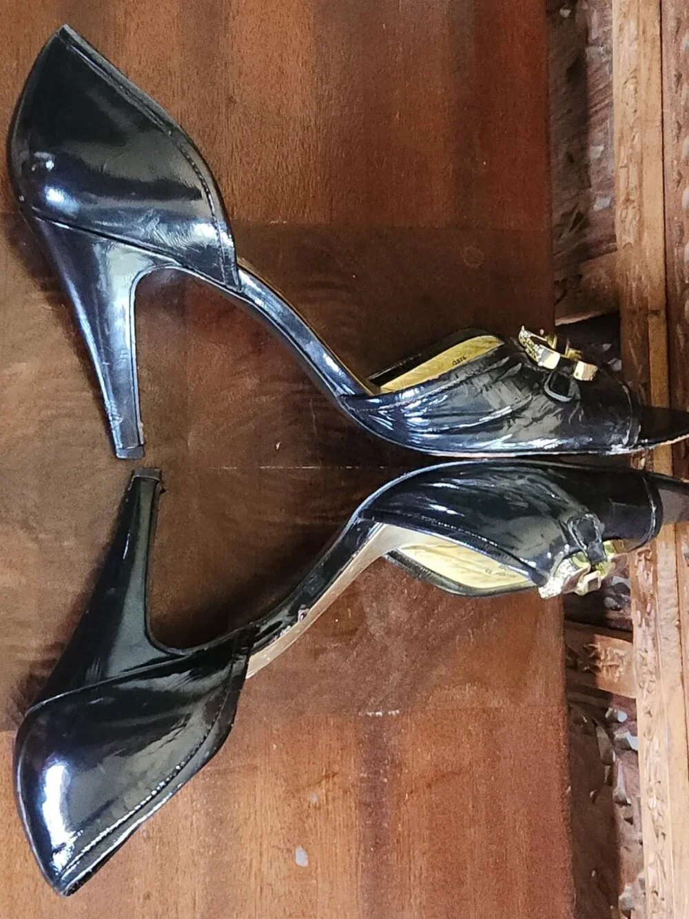 Coach Belinda Black Leather Heels with Gold Accents